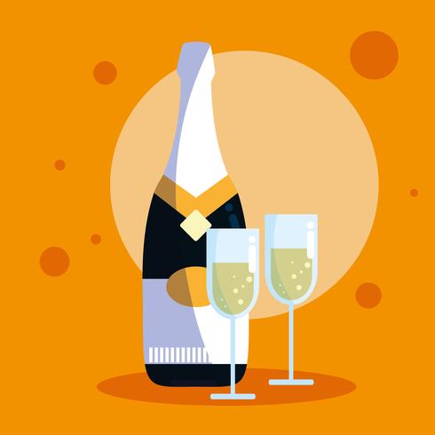 bottle of champagne with cups vector