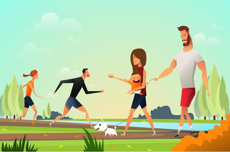 Happy Young Family With Dog vector