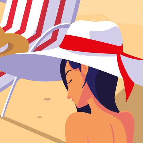 woman's profile with swimsuit on the beach vector