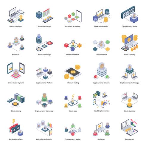 Bitcoin and Cryptocurrency Isometric Icons vector