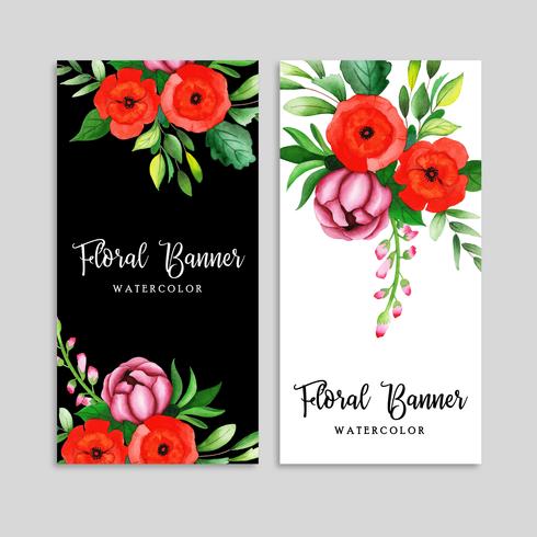 Watercolor Floral Banner Set vector