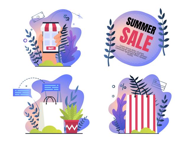 Set Invitation Poster is Written Summer Sale. vector