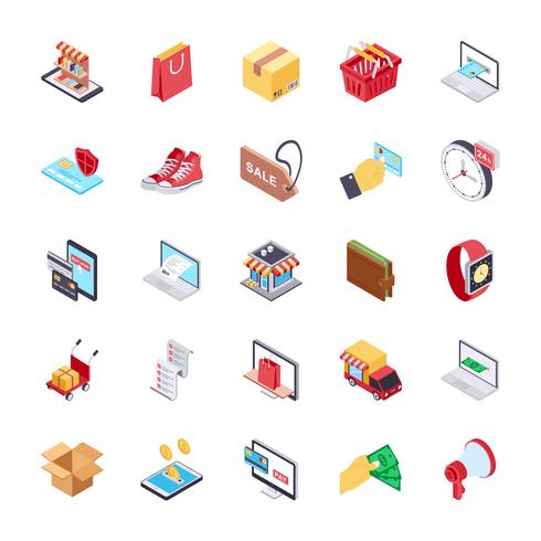 Conjunto de iconos planos de compras en línea vector
