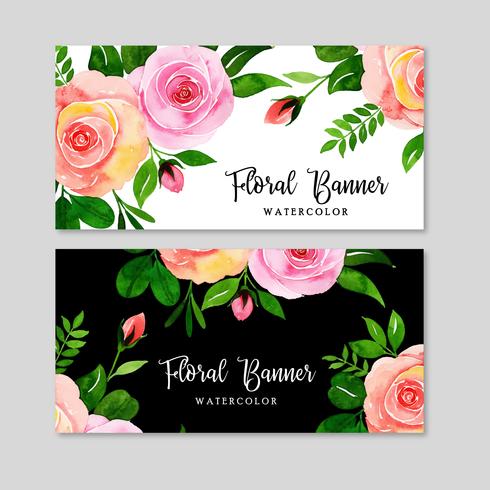 Watercolor Floral Banner Set vector