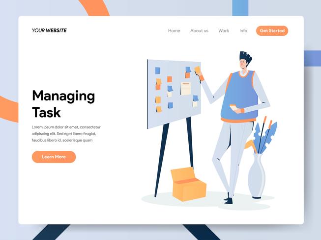 Landing page template of Businessman Managing Task On Board  vector