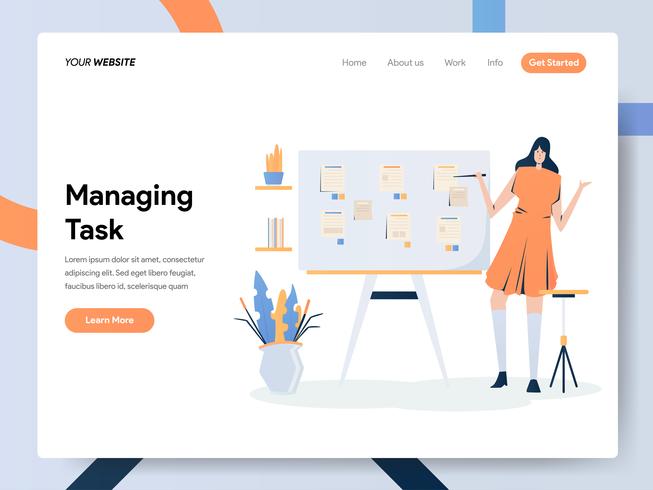 Landing page template of Businesswoman Managing Task On Board  vector