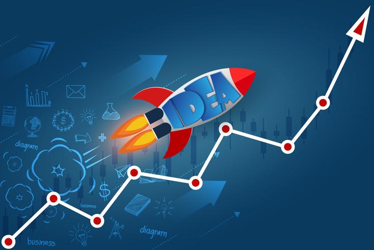 space shuttle launching to the sky on arrow graph line white