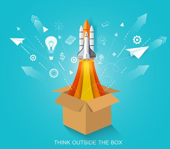 think outside the box. space shuttle launch to the sky.  vector