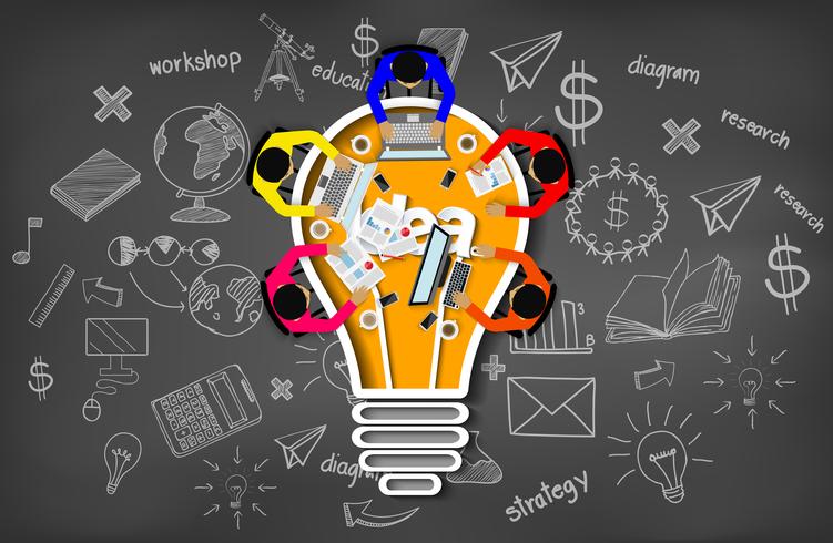 Business meeting with creativity inspiration planning light bulb icon concept vector