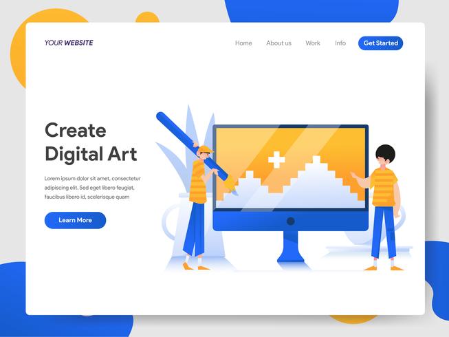 Landing page template of Creating Digital Art on Computer  vector