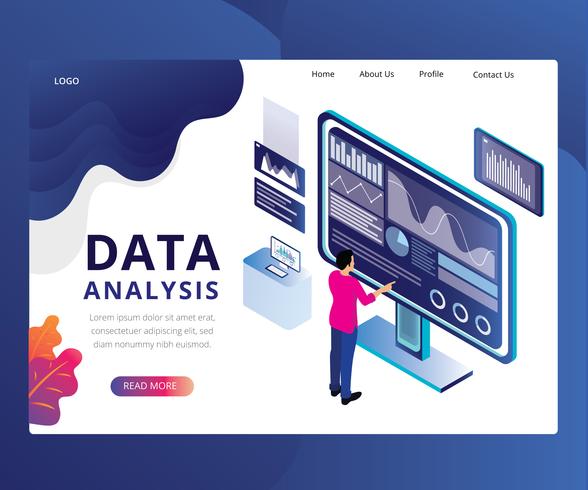 Isometric Data Analysis Web Page vector