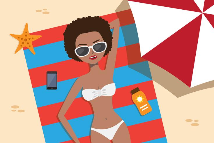 Girl relaxing on the beach vector