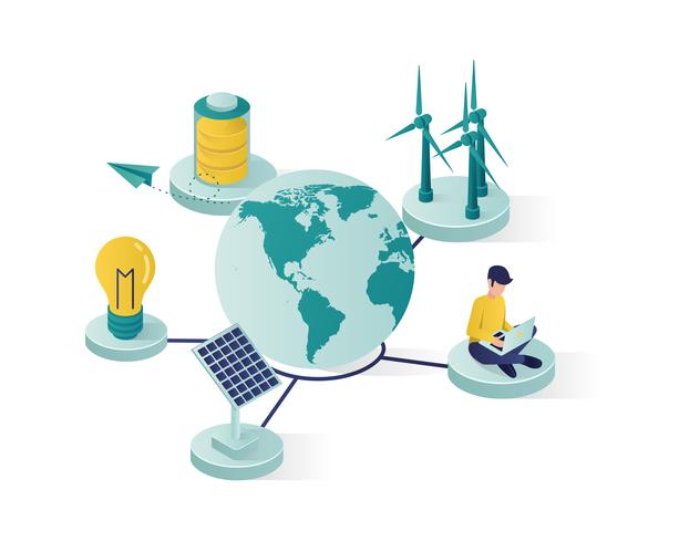 energía renovable para salvar al mundo ilustración isométrica vector