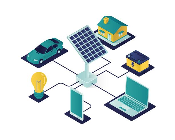 Ilustración isométrica del panel solar vector