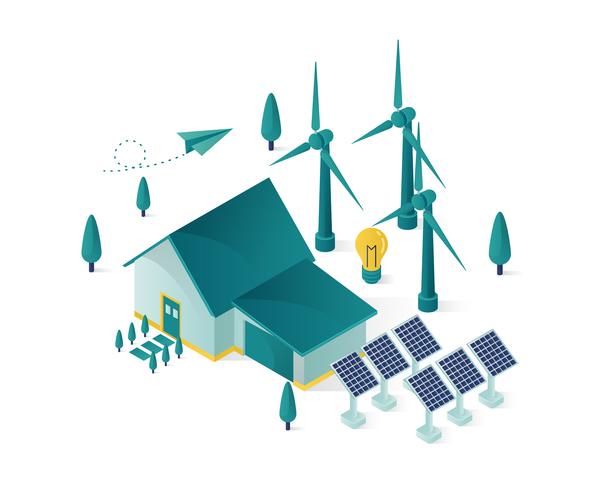 renewable energy house isometric vector 