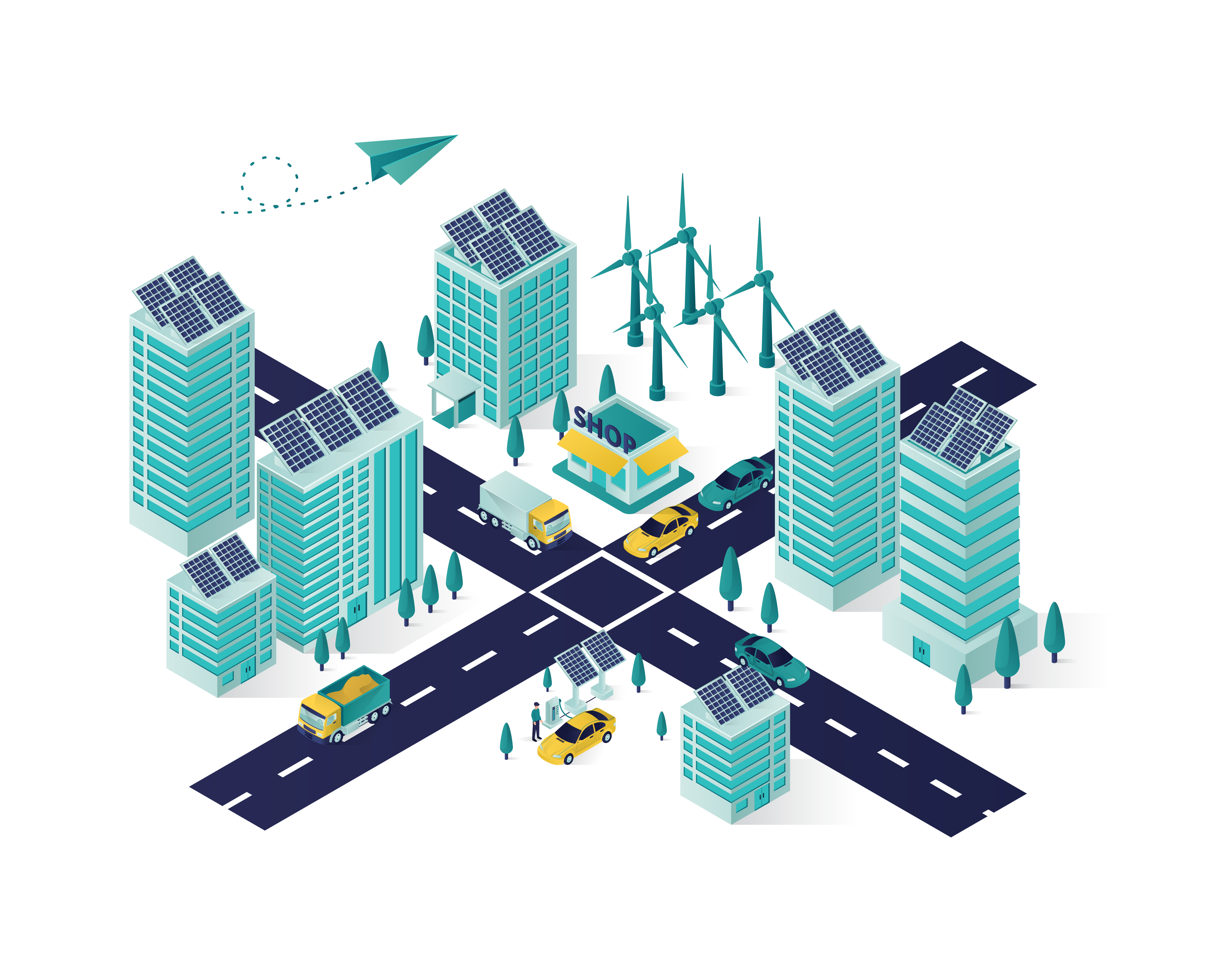 renewable energy city illustration 663029 Vector Art at Vecteezy