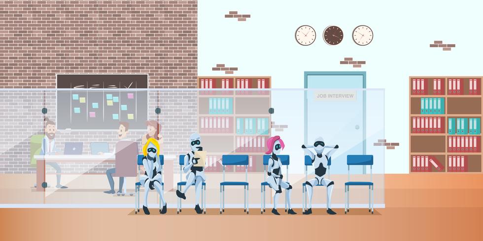 Robot Queue in Modern Office Wait Job Interview vector