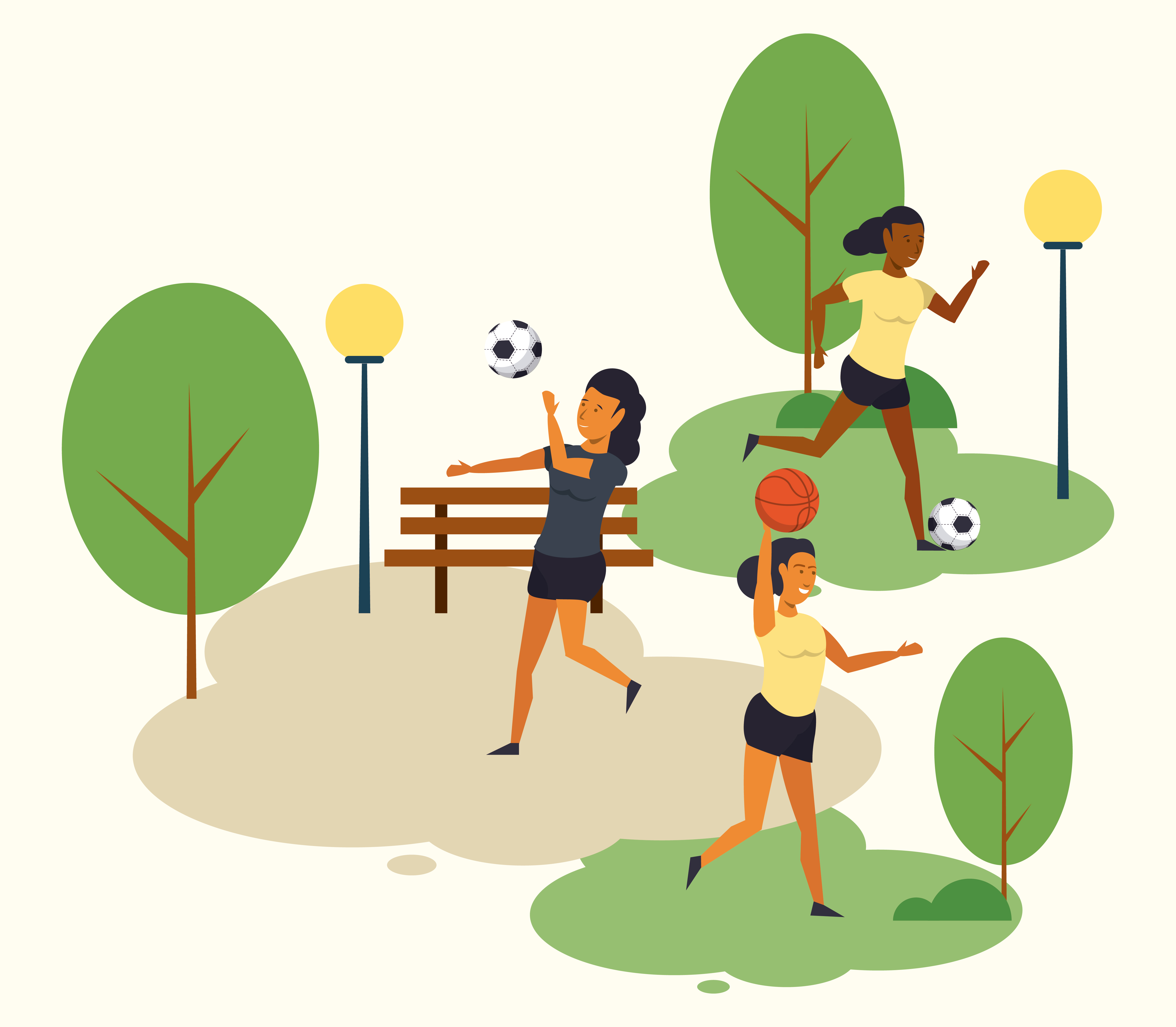 People training soccer at park cartoons 663146 Vector Art at Vecteezy