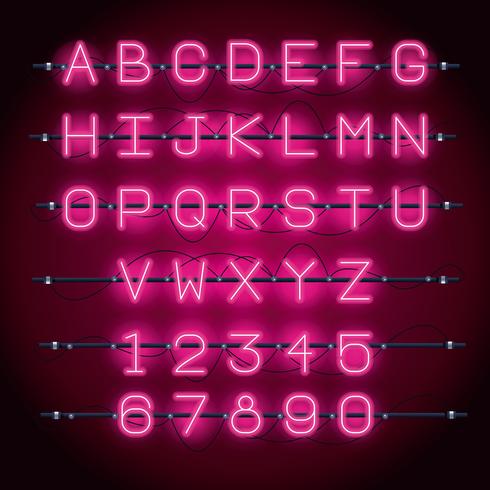 Neon lights alphabet font vector