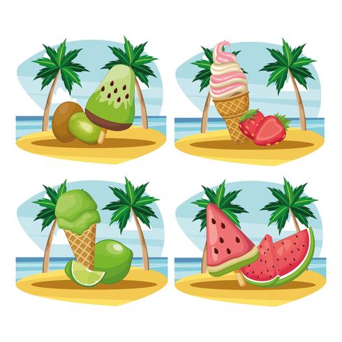 set of ice cream and ice  vector