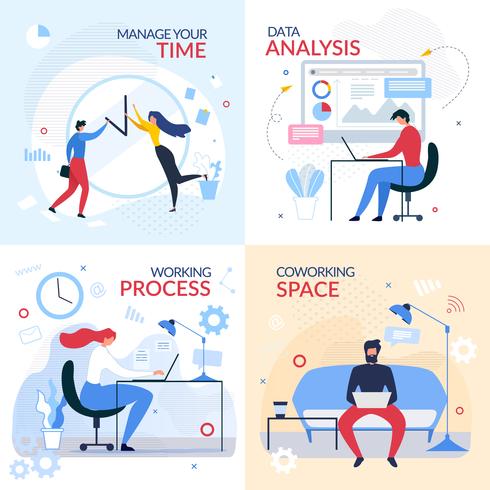 Working Banner Set with Flat Cartoon Office People vector