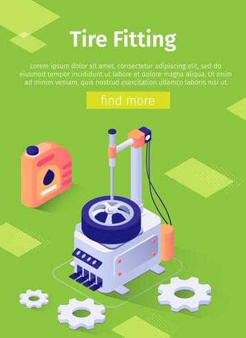 Text Poster with Isometric Tire Fitting Complex vector