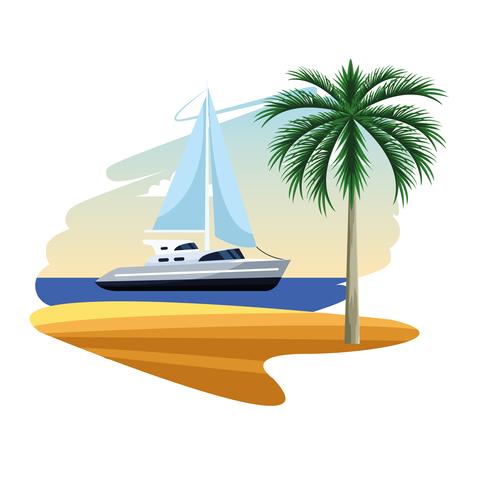 sailboat shore cartoon vector