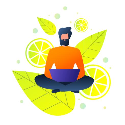 Guy Works as Freelancer in Summer Cartoon Flat vector