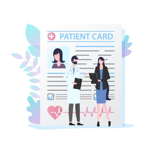 Male Doctor with Stethoscope Female Patient Card vector