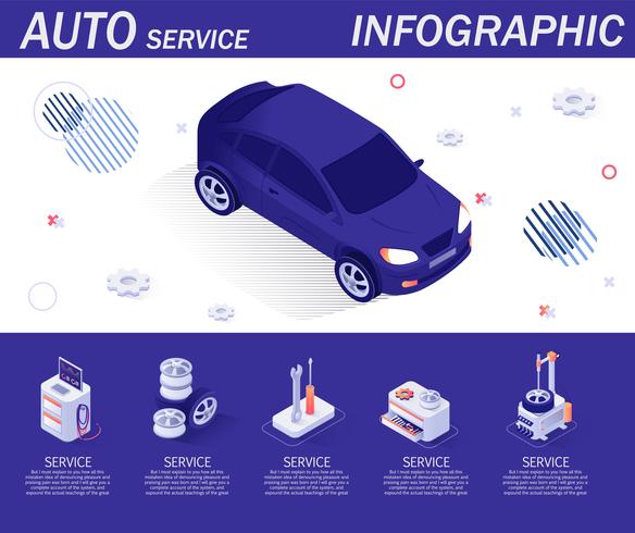 Auto servicio de infografía con iconos isométricos vector