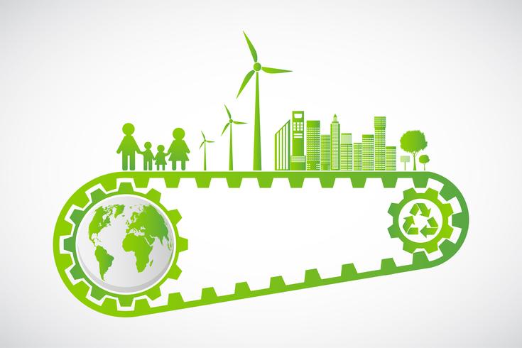 Ecology Saving Gear Concept And Environmental Sustainable Energy Development,Vector illustration vector