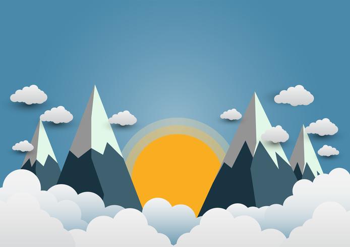 Hermosos soles y montañas con una variedad de nubes. vector