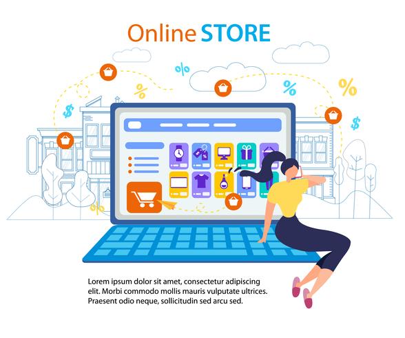 Woman Call Mobile Phone Online Store Internet Shop vector