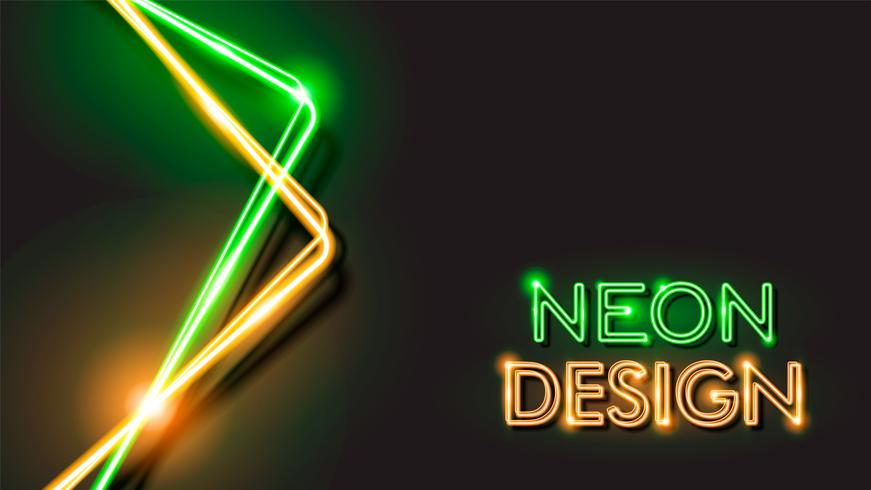 Diseño de fondo negro neón brillante abstracto naranja y verde vector