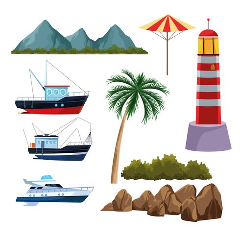 marine life items set vector