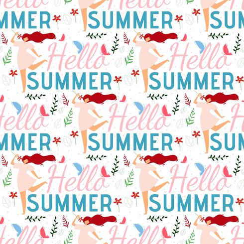 Hello Summer Female Seamless Flat Pattern vector