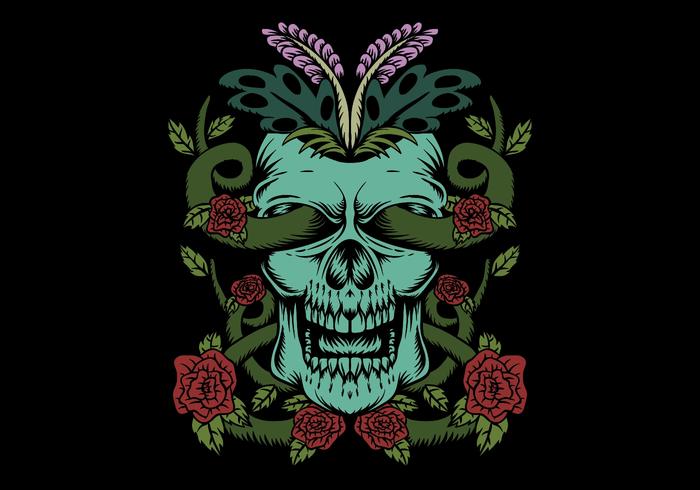 skull with roses decoration vector