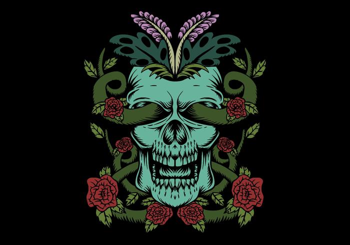 skull with roses decoration vector