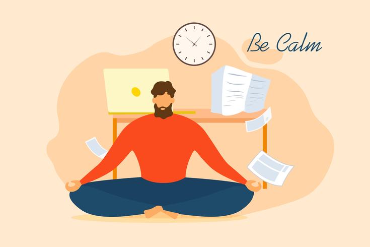 Man Be Calm Meditate Office Stress Relief vector