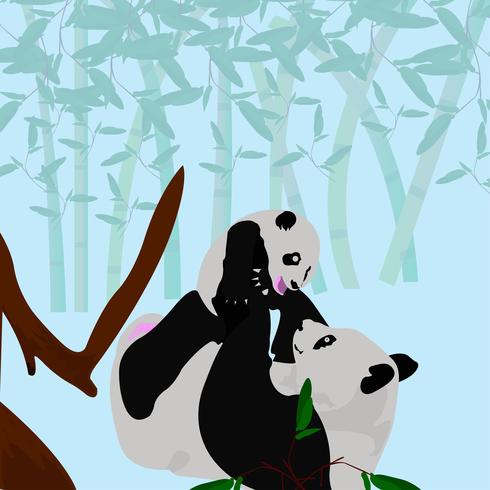 Madre panda jugando con su bebé panda vector