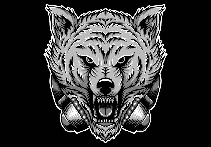 angry wolf earing headphones vector