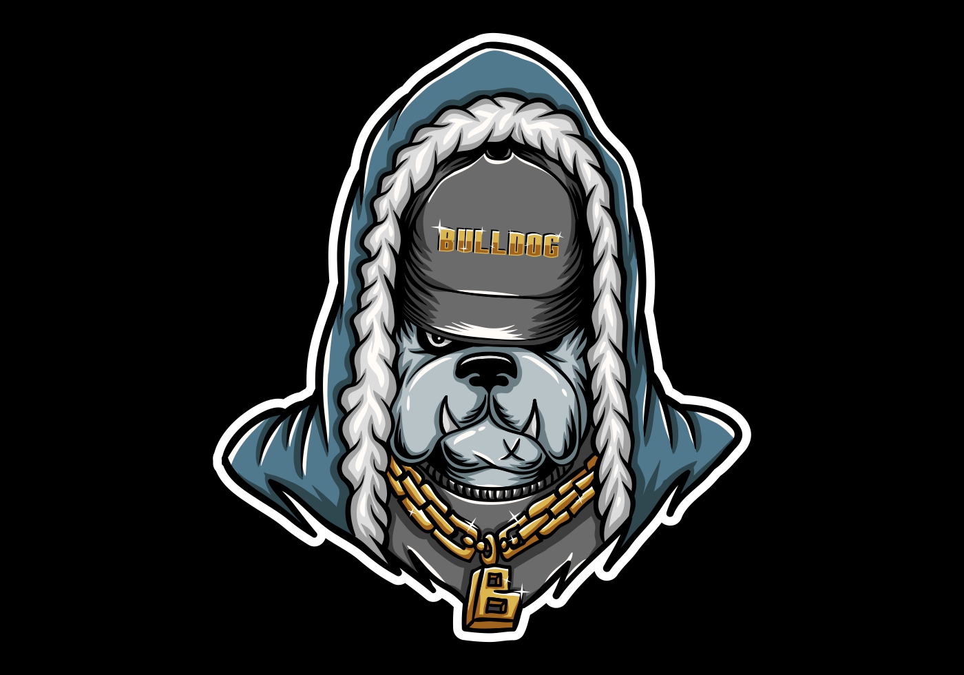 bulldog rapper wearing gold chain 663388 Vector Art at Vecteezy