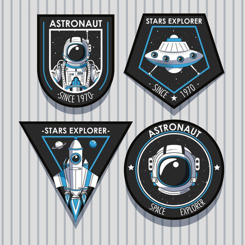 Conjunto de diseño de emblemas de parches de Space explorer vector