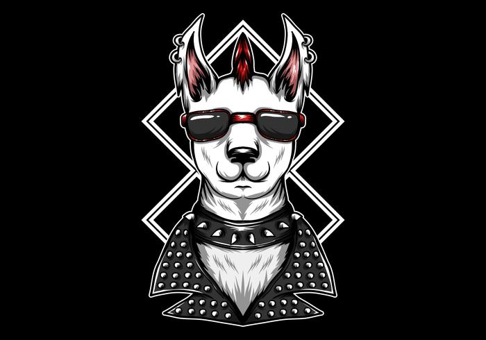 llama with eyeglasses and spiked collar vector