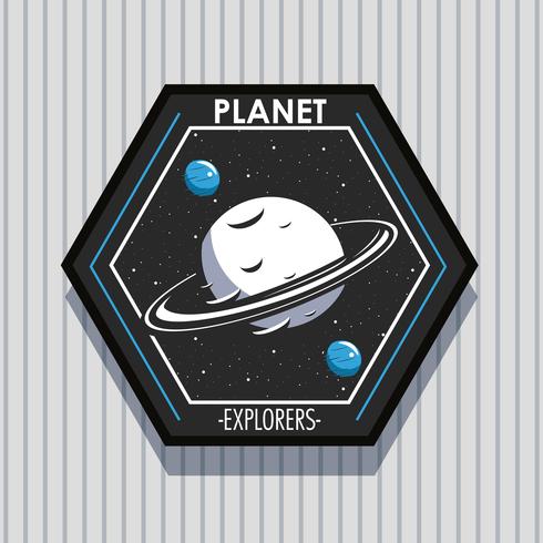 Diseño de emblema de parche de planeta explorador espacial vector