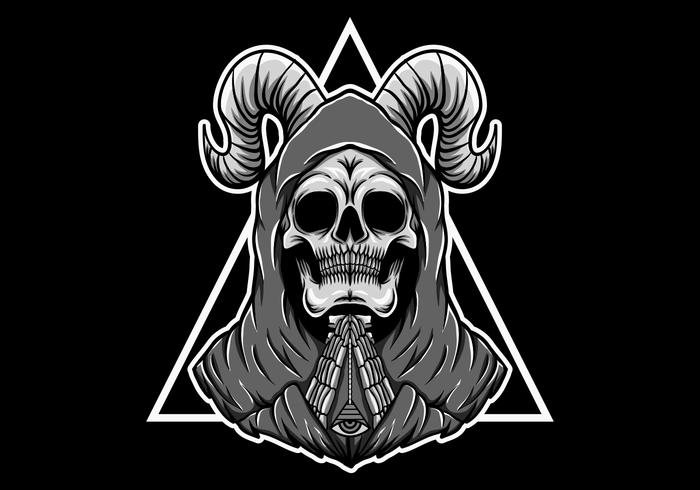 Praying skull with horns vector