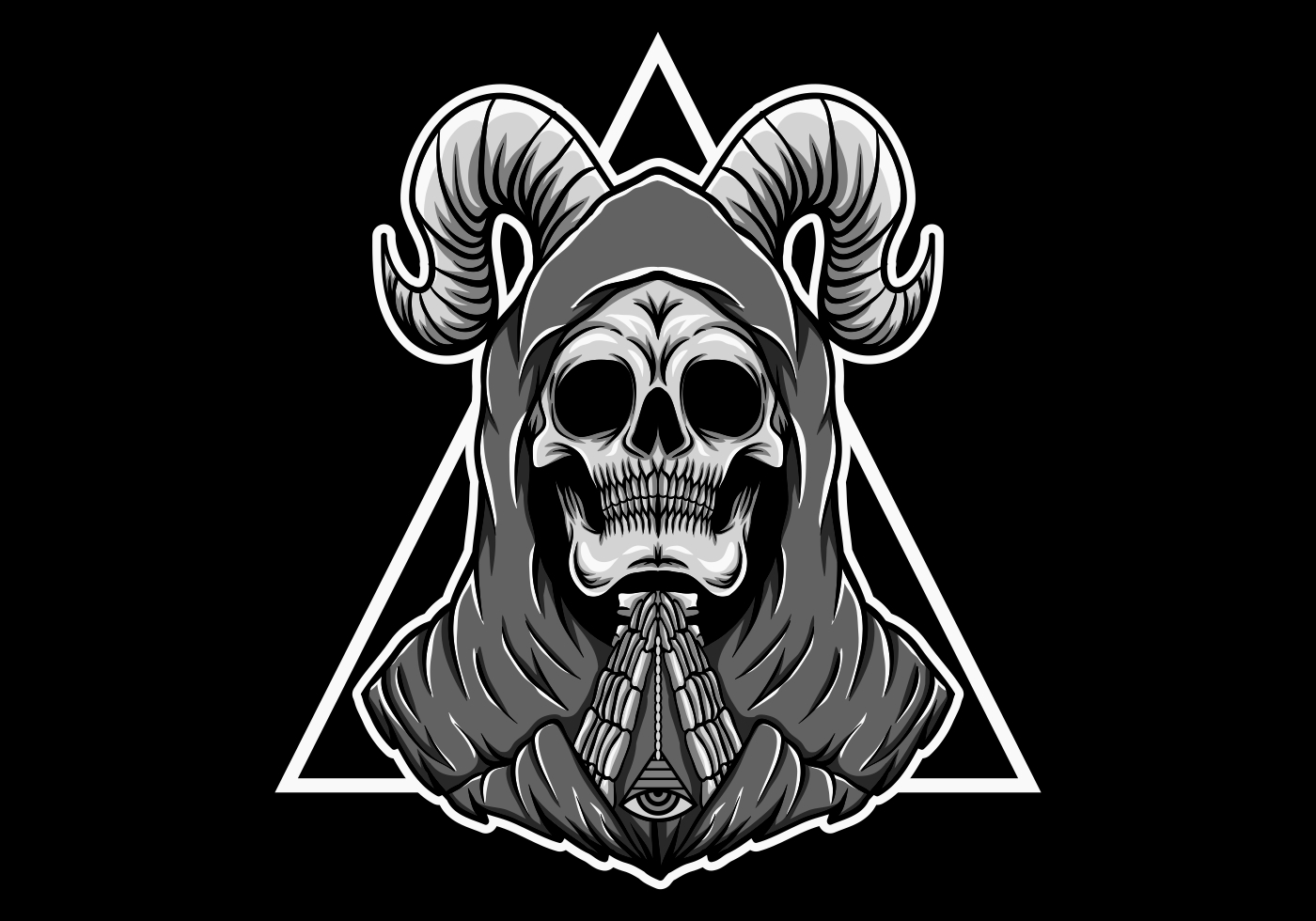 Praying skull with horns 663452 Vector Art at Vecteezy