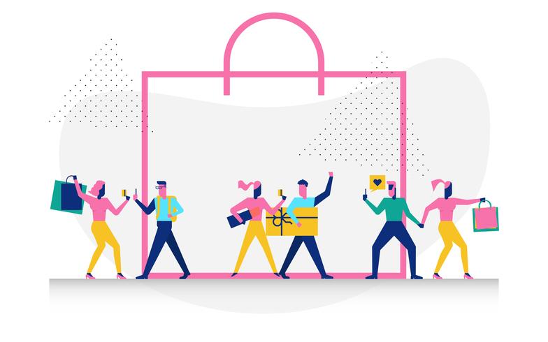 Carácter en la ilustración del concepto de compras vector