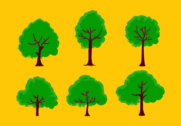 Set of Green Trees on Yellow Background vector