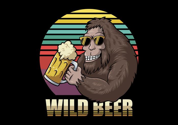 Retro Bigfoot sosteniendo cerveza vector